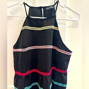 Yacun Women’s Black High Neck Colourful Stripe Peplum Tank Top Size Small